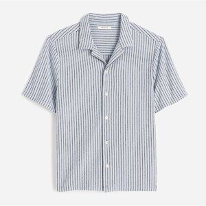 NWT Madewell Men's XL Textured Knit Camp-Collar Shirt Feather Blue Stripe NV087